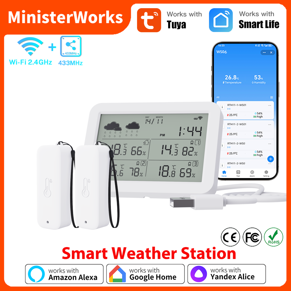 Weather Station Indoor - Tuya-estación meteorológica WiFi RF433, Sensor inalámbrico